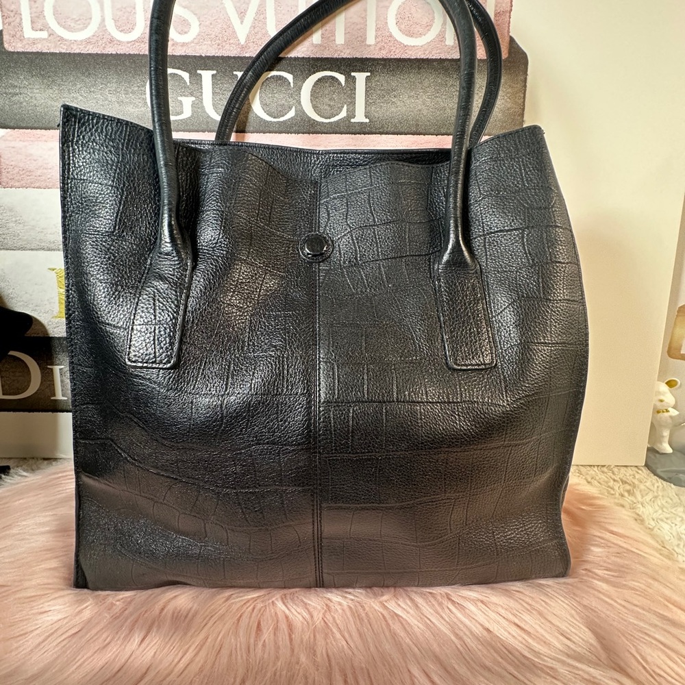 Elegant Black Leather Tote Bag